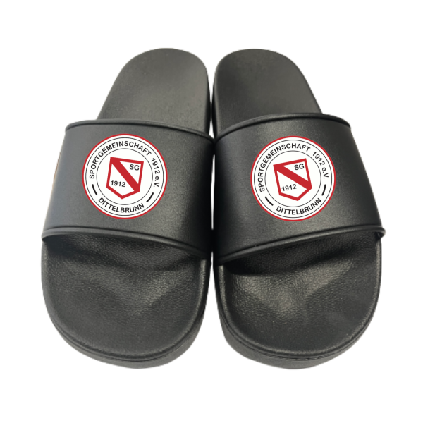 Badeschuhe Badelatschen schwarz mit Vereinslogo